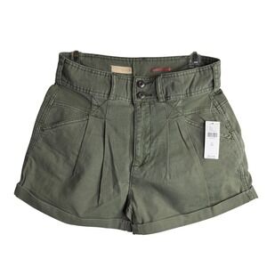 Pilcro Anthropologie NWT High Waisted Pleated Utility Shorts Olive Green Size 26